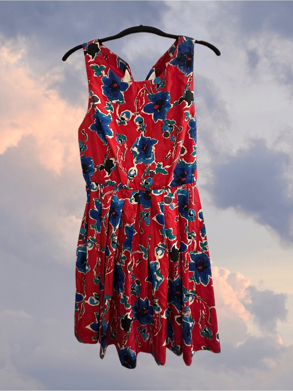 Urban Outfitters - Reformed Red Blue Floral Criss-Cross Tie Back Mini Dress